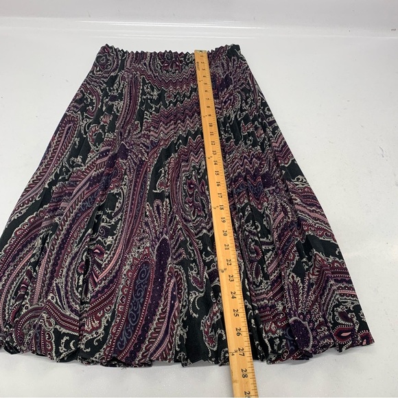 Vintage Pleated Midi Skirt Medium  Elastic Waist Purple Black Geometric Boho - Picture 8 of 8